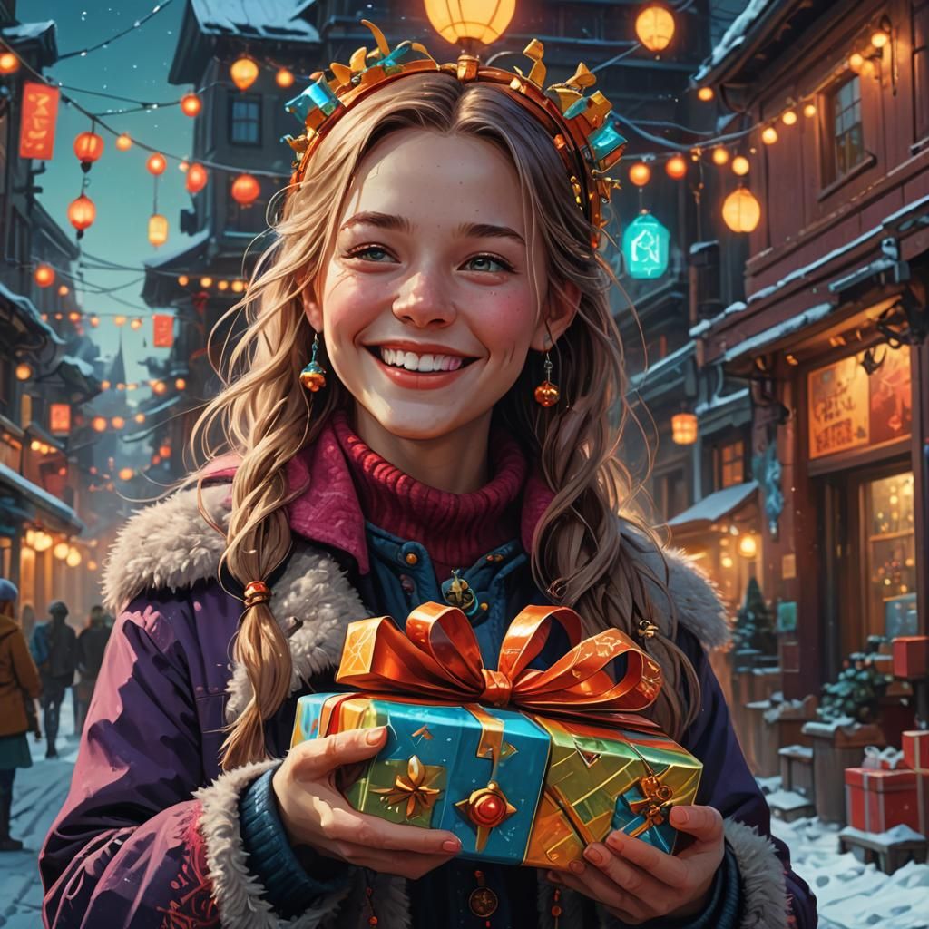 Fantasy Girl with Gift: Digital Matte Painting