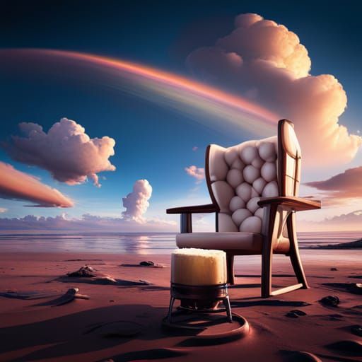 Marshmallow Chair Under Blue Sky: Fantasy Concept Art