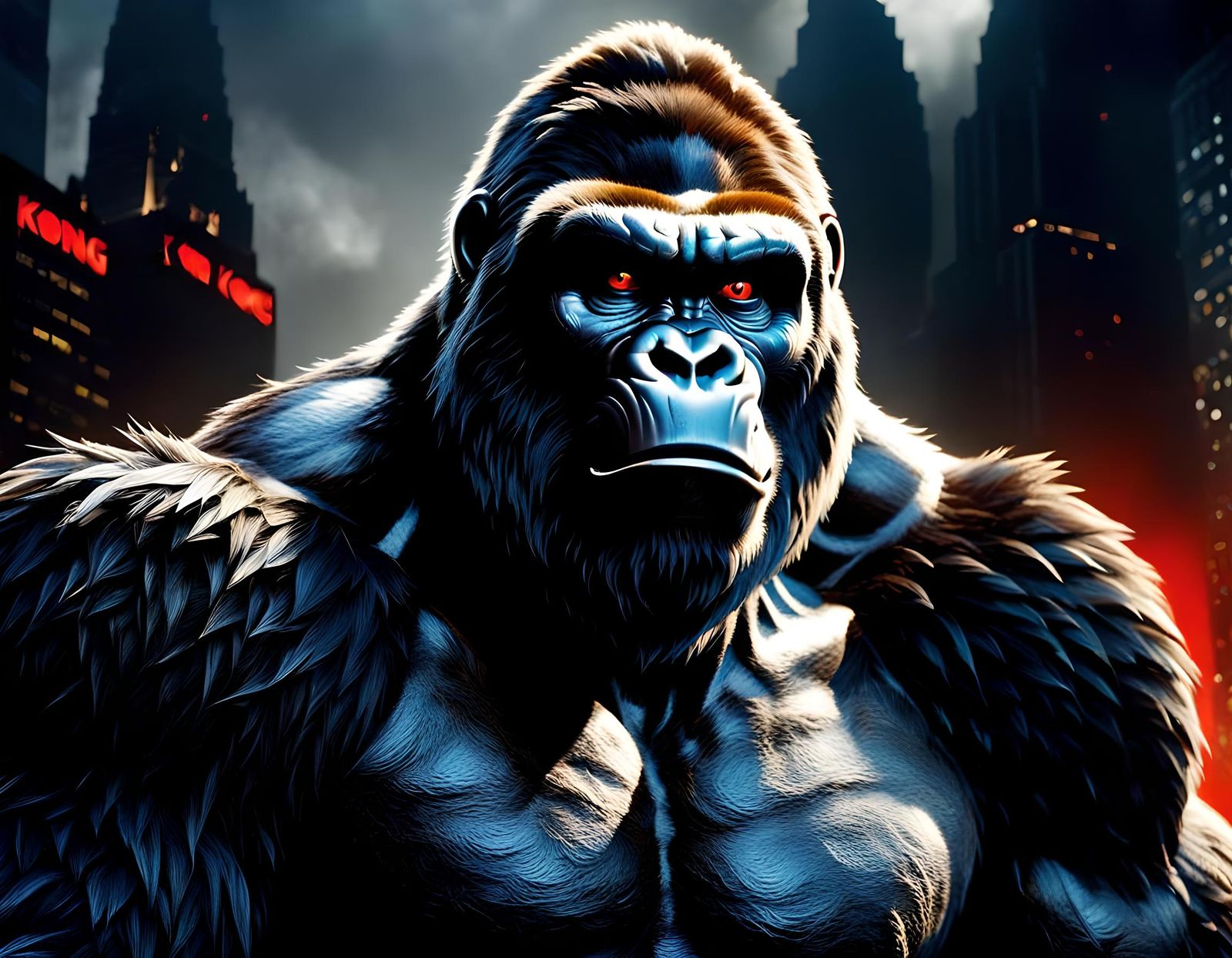 Menacing King Kong with Red Eyes, Digital Art