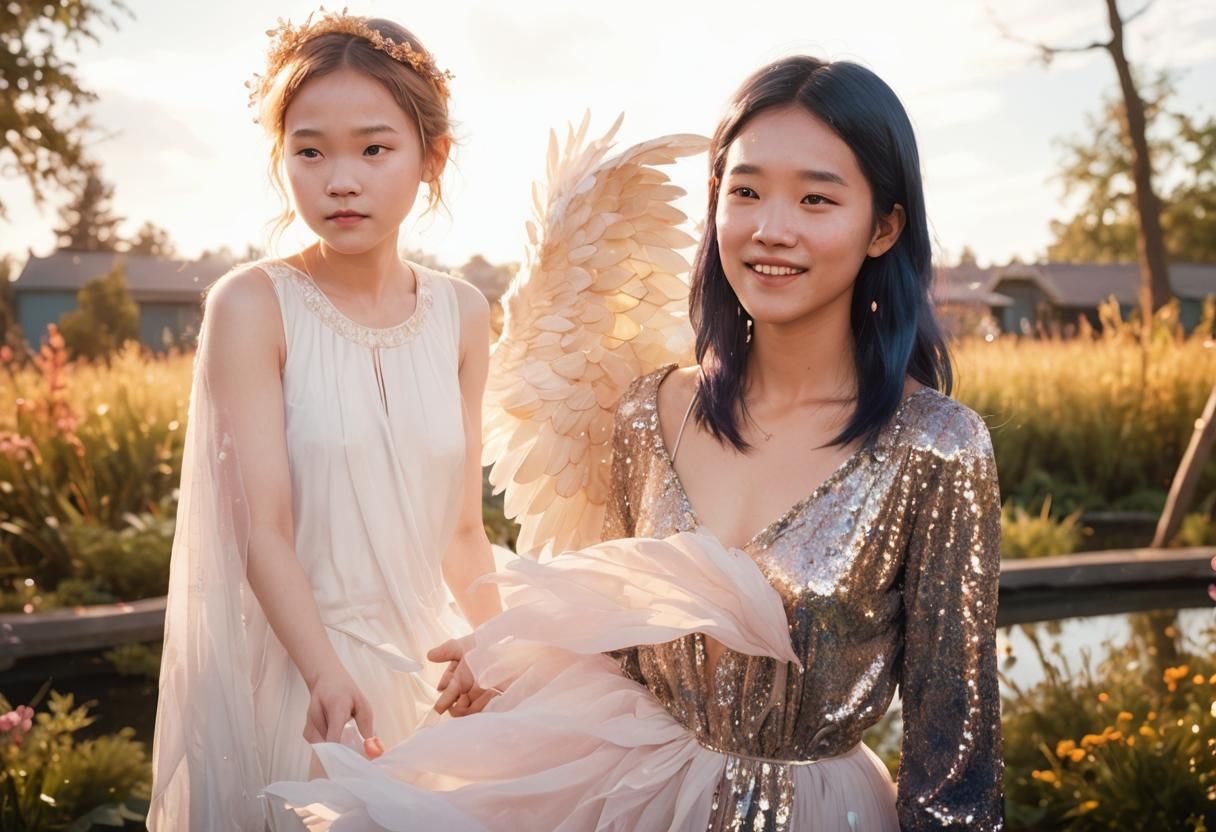 Angel Enters Portal in Ethereal Garden