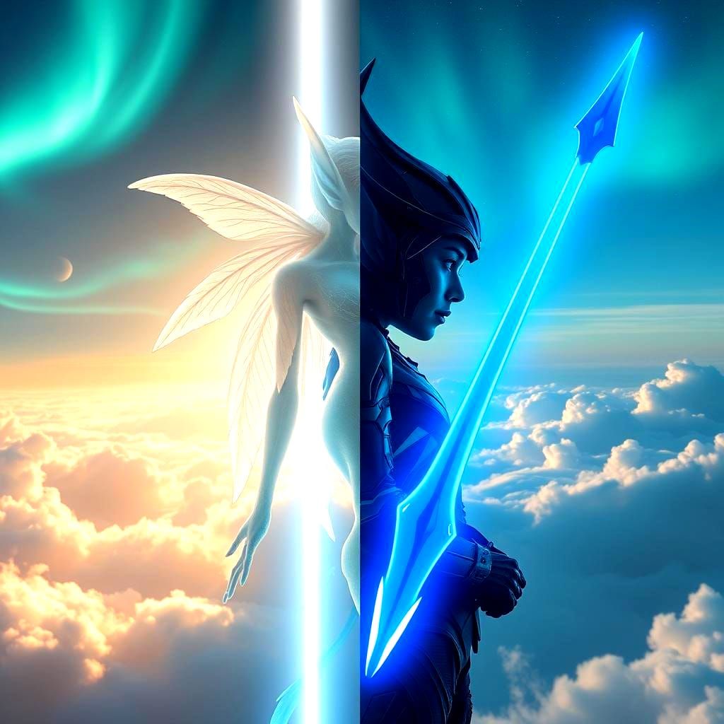 Elf Between Ethereal and Sci-Fi Worlds