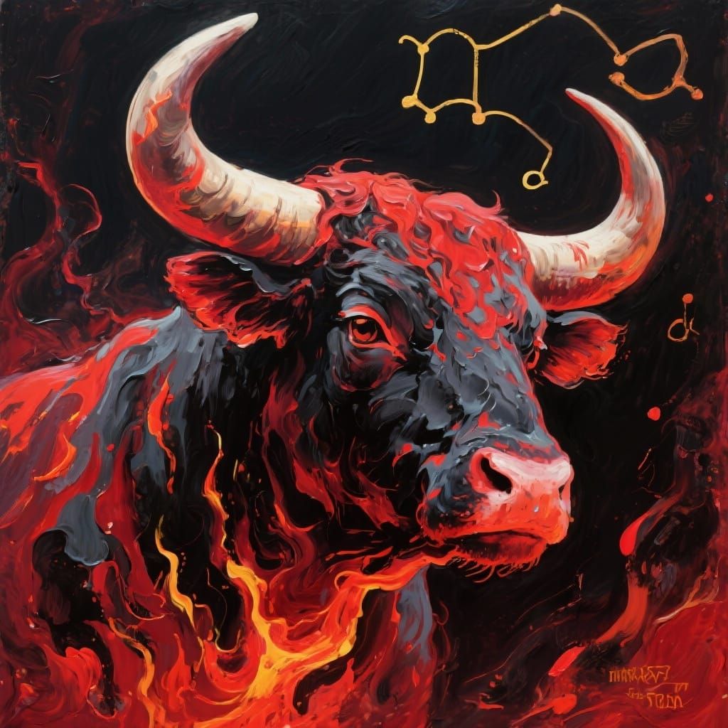 Taurus Zodiac Bull in Magma and Acrylic Paint