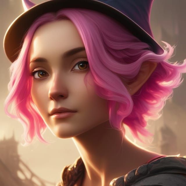 Pink Gnome Wizard Portrait in Fantasy Style