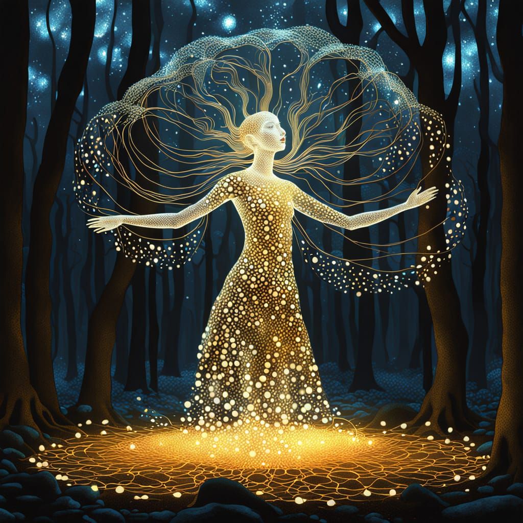 Surreal Bio Art Sculpture with Iridescent Woman and Floral R...