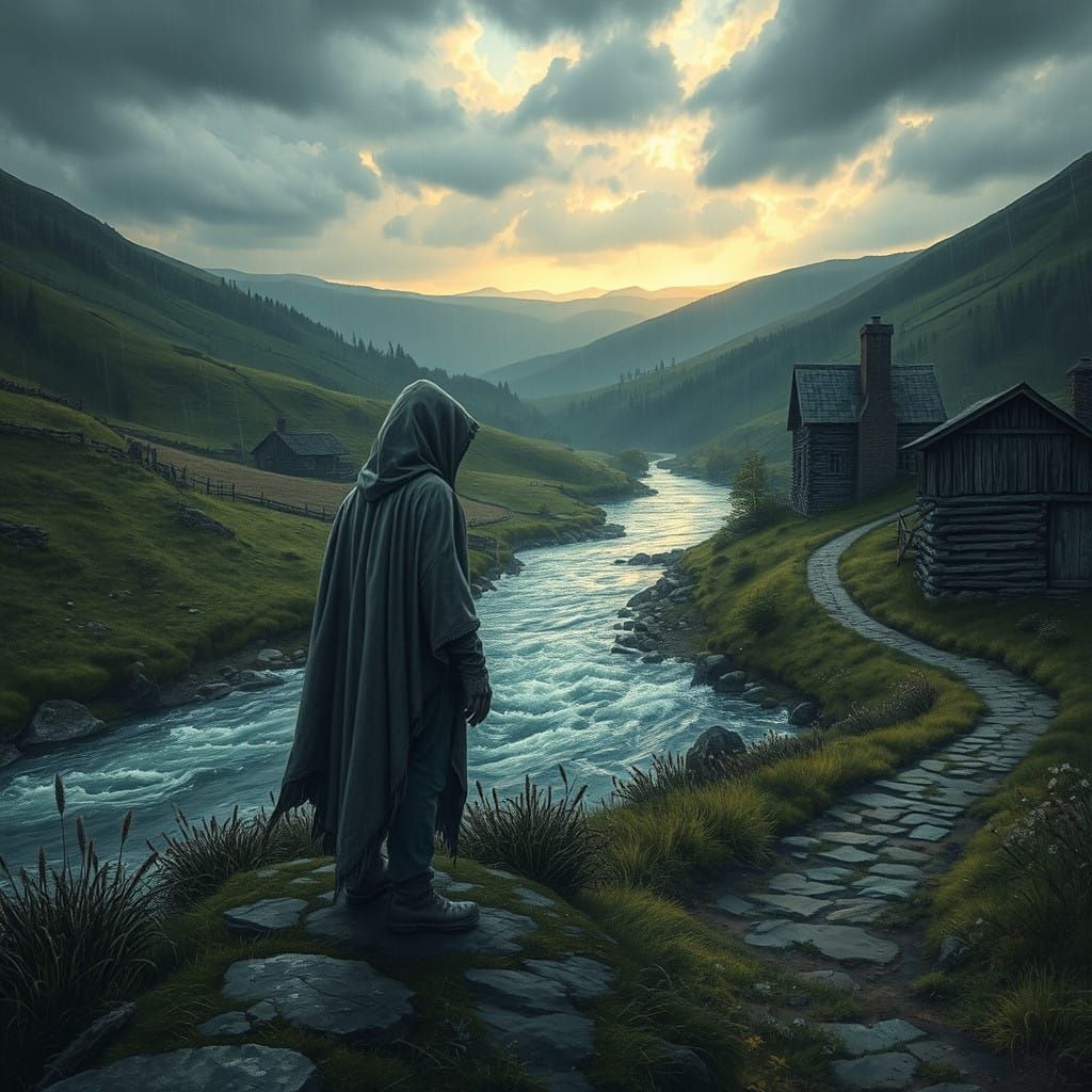 Enchanted River Landscape in a Moody Light