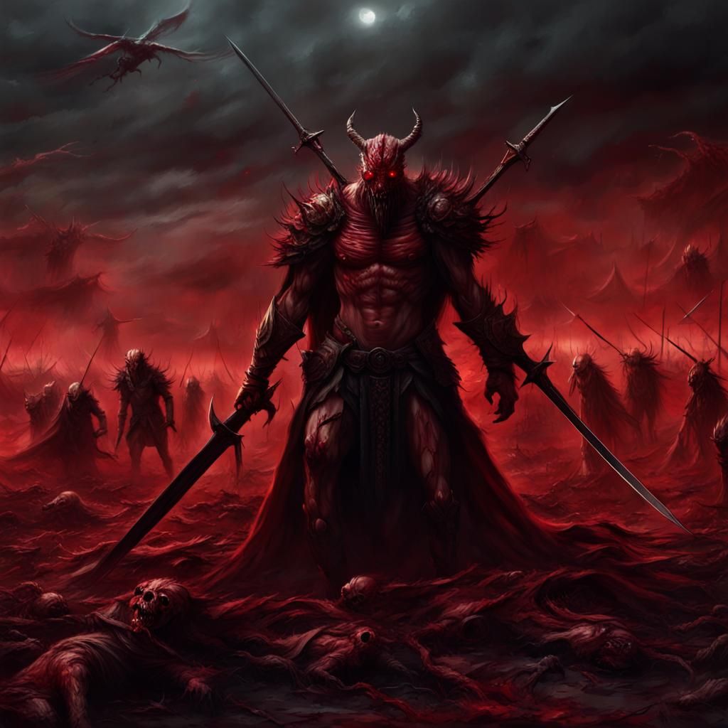 Epic Battlefield Beast in a Red Night