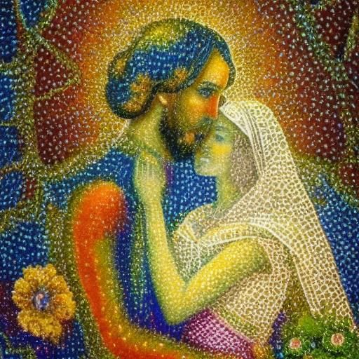 Jesus and Mary Magdalene in Pointillist Portrait