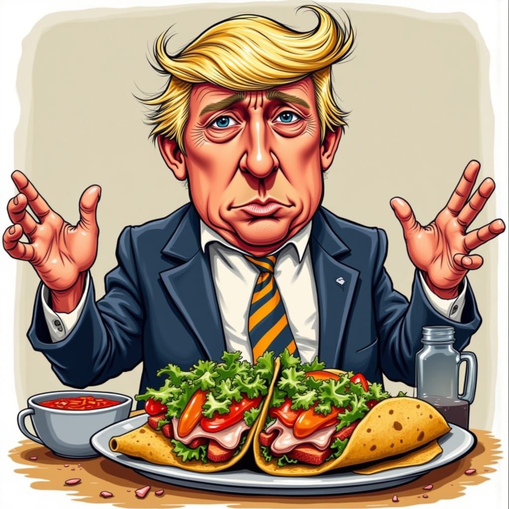 Donald Trump Caricature Eating a Taco