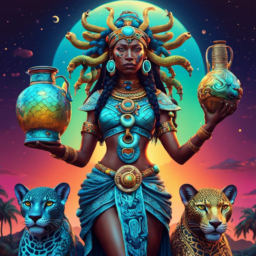 Ix Chel: Mayan Jaguar Goddess in Vibrant Digital Art