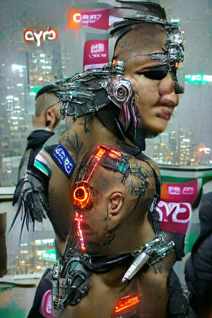 Cyberpunk Cyborg in Dark Futuristic Cityscape