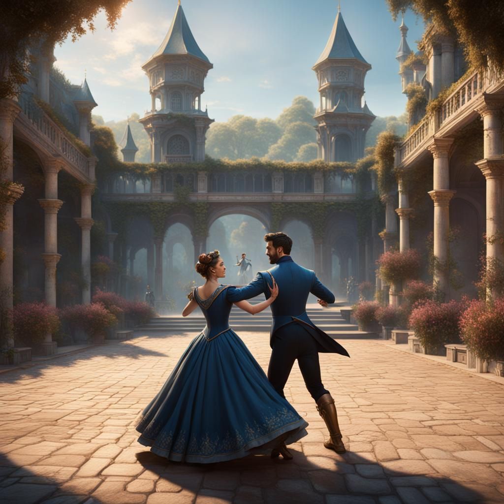 Couple Dancing Minuet: Detailed Fantasy Painting
