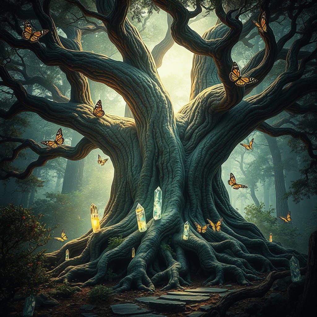 Zen Garden Tree with Crystals: Digital Painting