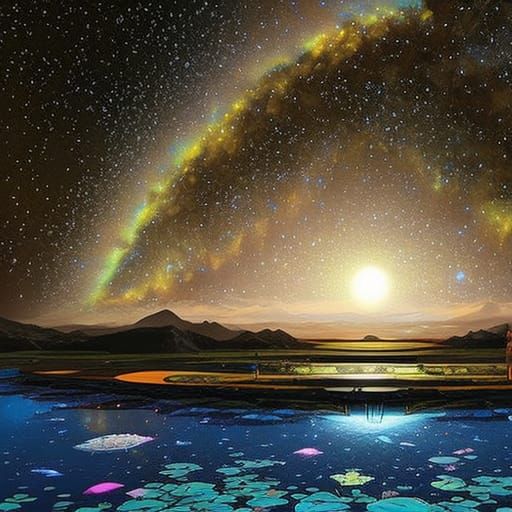 Bioluminescent Forest Under a Starry Night, Fantasy Art