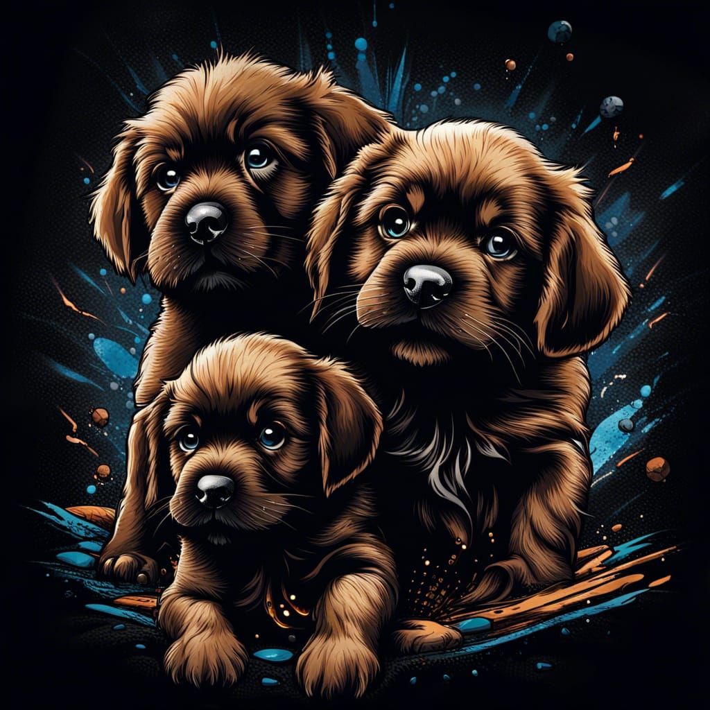 HD T-Shirt Designs: Playful Black Puppies