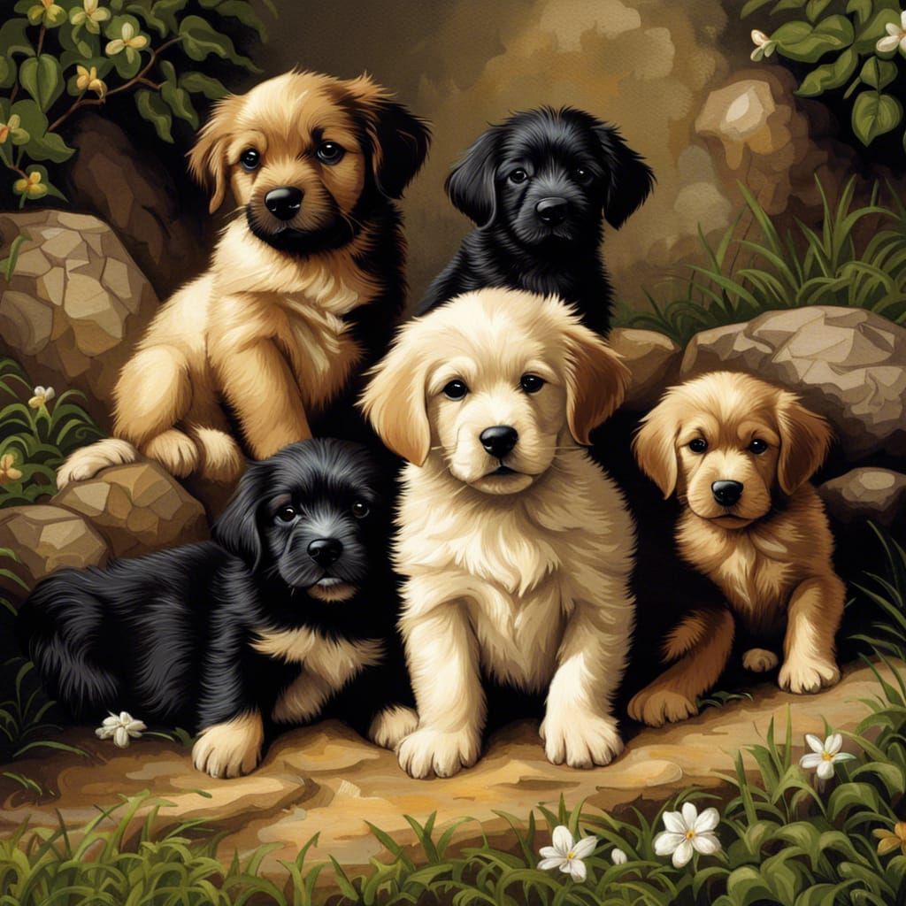 Puppies Playing: Ultra Detailed T-Shirt Design