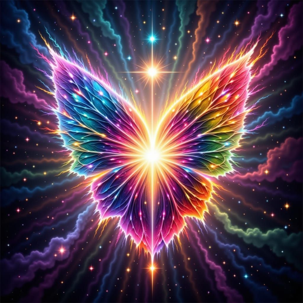 Rainbow Heart with Butterfly Wings and Star Mandala