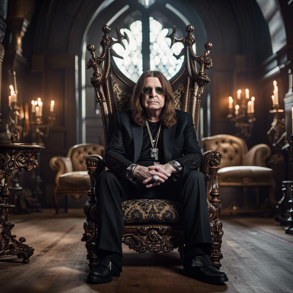 Ozzy Osbourne in Gothic Skeleton Chair