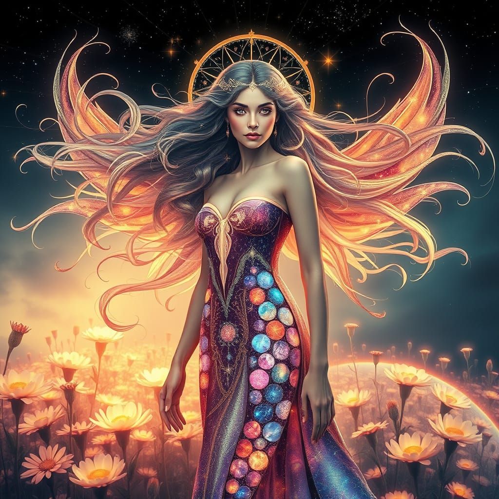 Stellar Goddess in an Ethereal Garden
