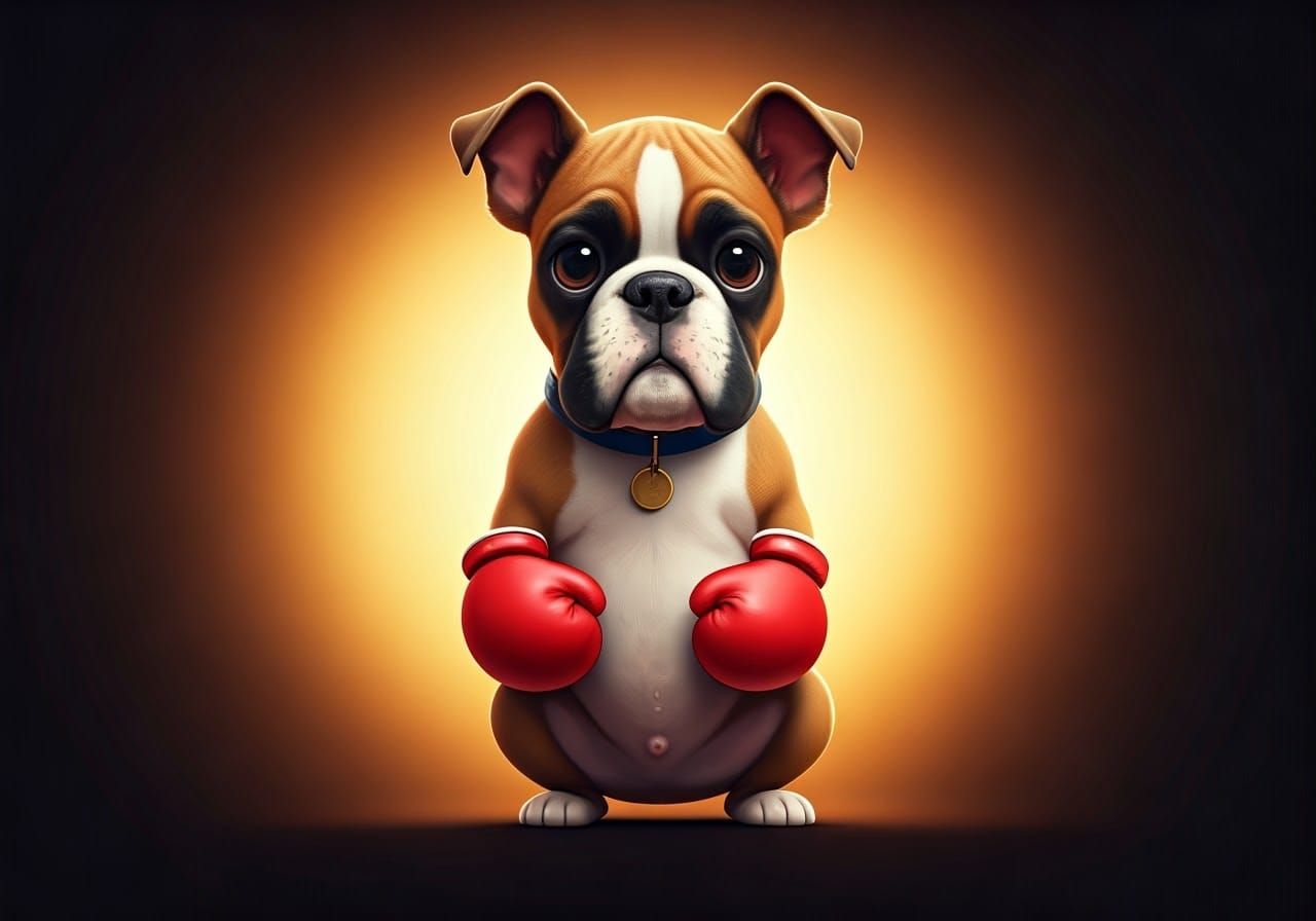 Chibi Boxer Dog with Boxing Gloves in 3D Style
