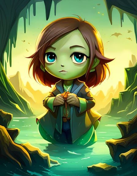 Chibi Cthulhu in Crystal Cave: Fantasycore Art