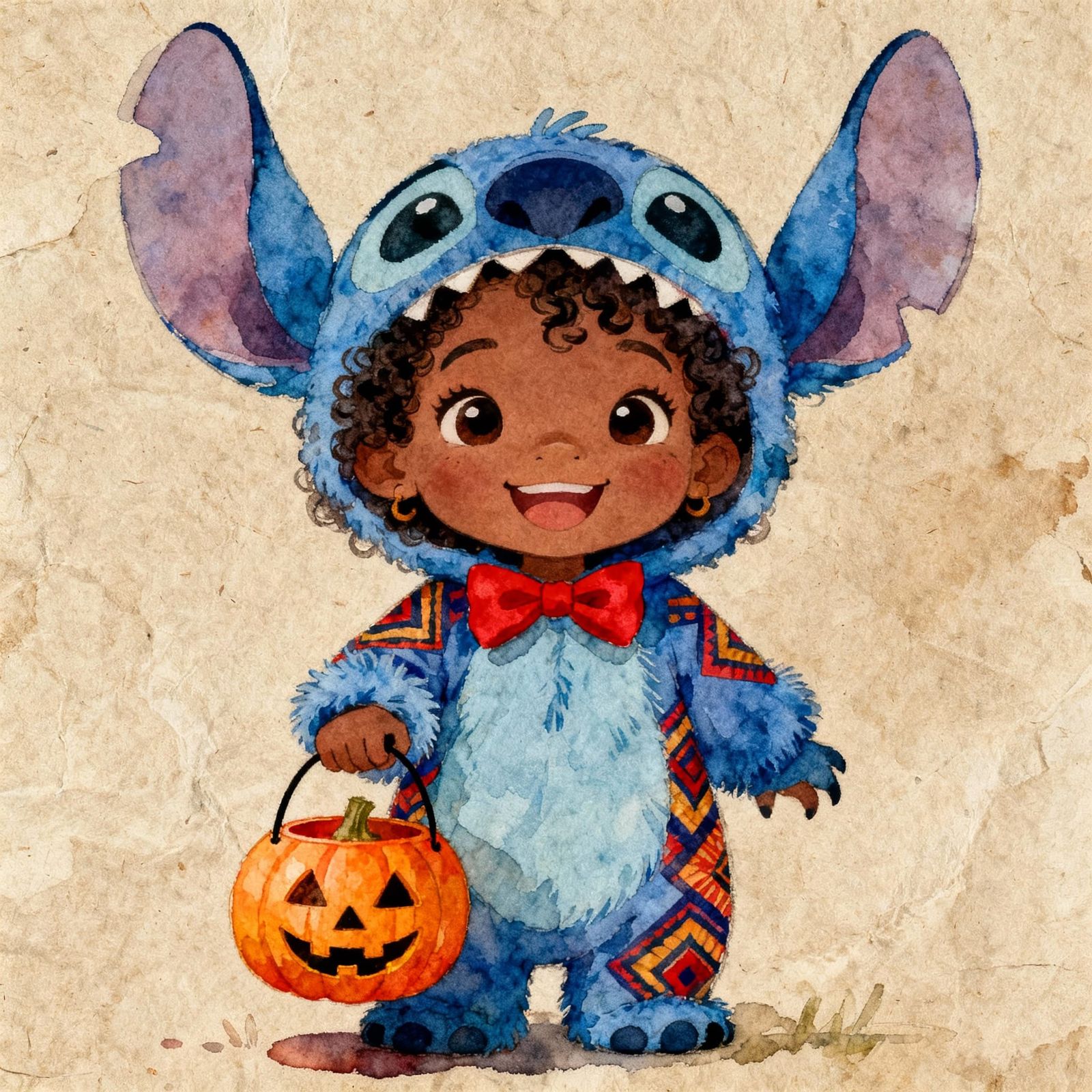 Cute little African-American girl in a Stitch costume ready ...
