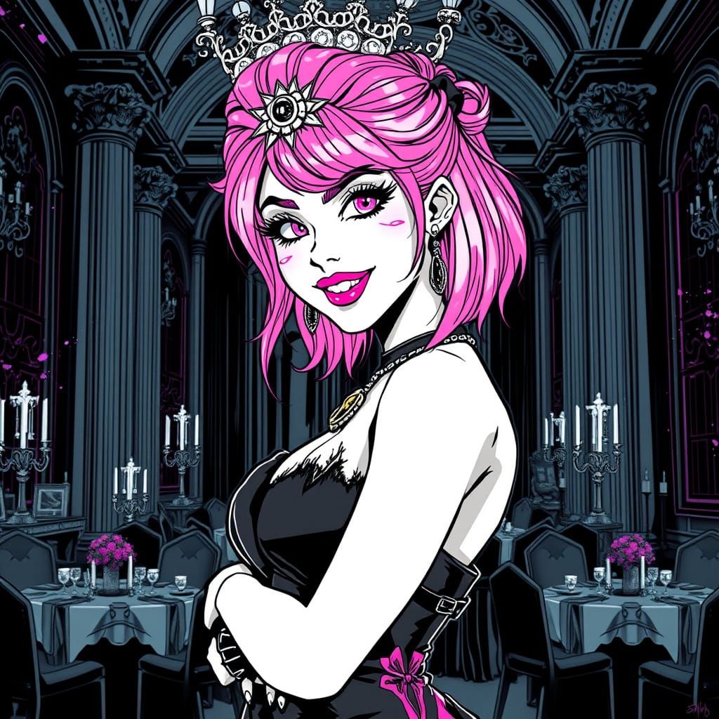 Gothic Punk Princess in Bold Black and White Line Art