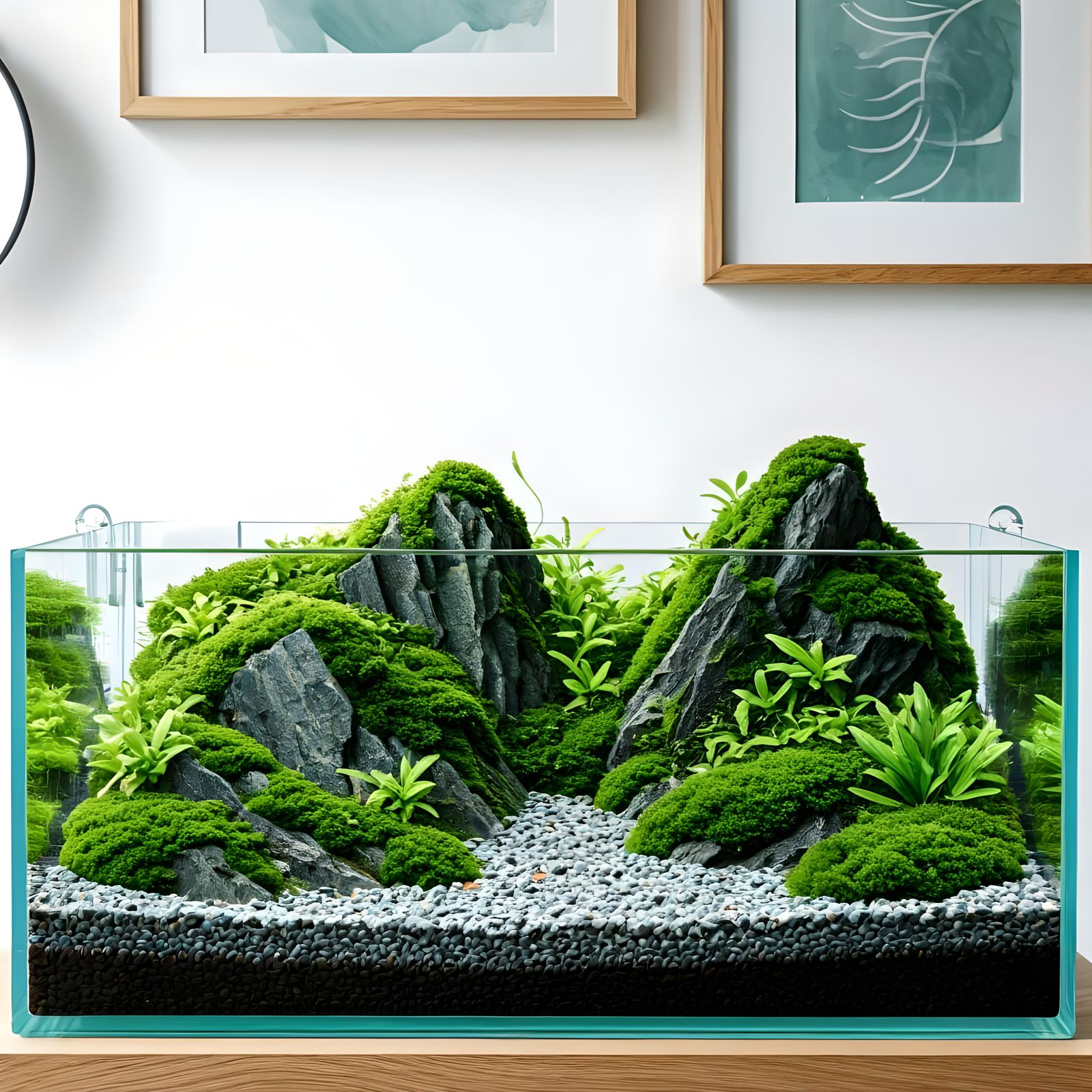 Scandinavian Aquascape with Monochromatic Aqua Hues