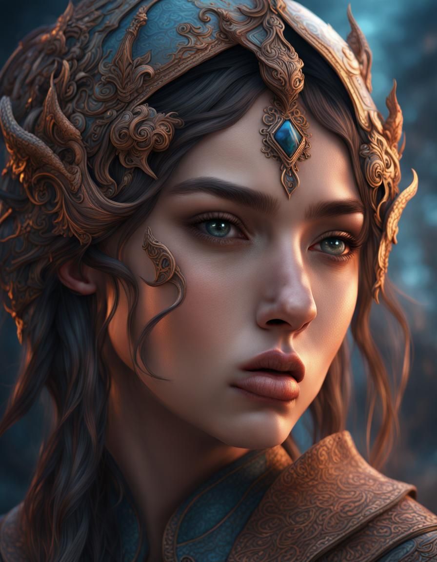 Detailed Fantasy Girl Face in Matte Painting