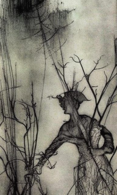 Crows in Swamp: A Rackham-esque Illustration