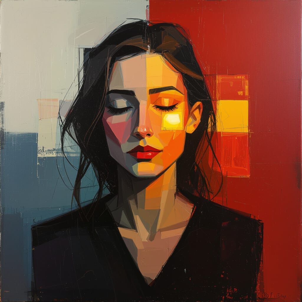 Abstract Female Portrait in Warm, Diluted Hues