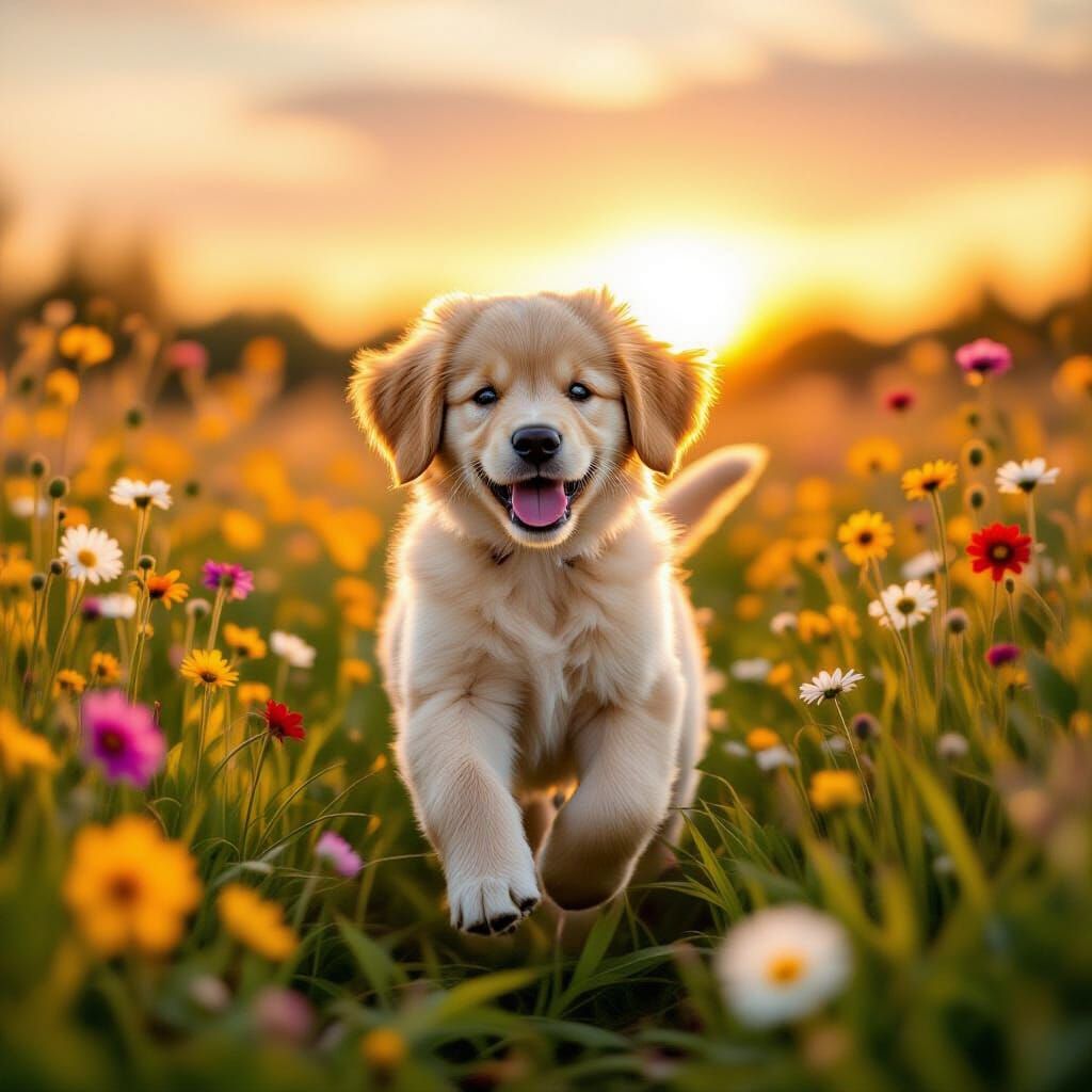 Golden Retriever Puppy in Impressionist Style