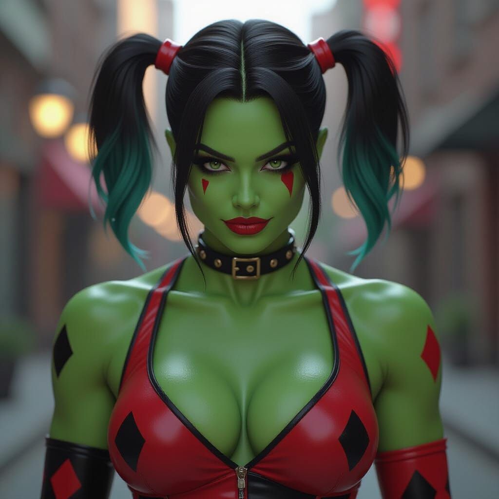 She-Hulk Harley Quinn Fusion in Cinematic Style