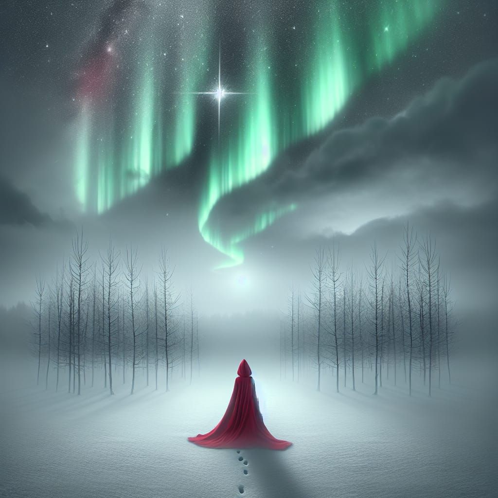 Ethereal Starlight Illuminates a Gray, Monochromatic Landsca...