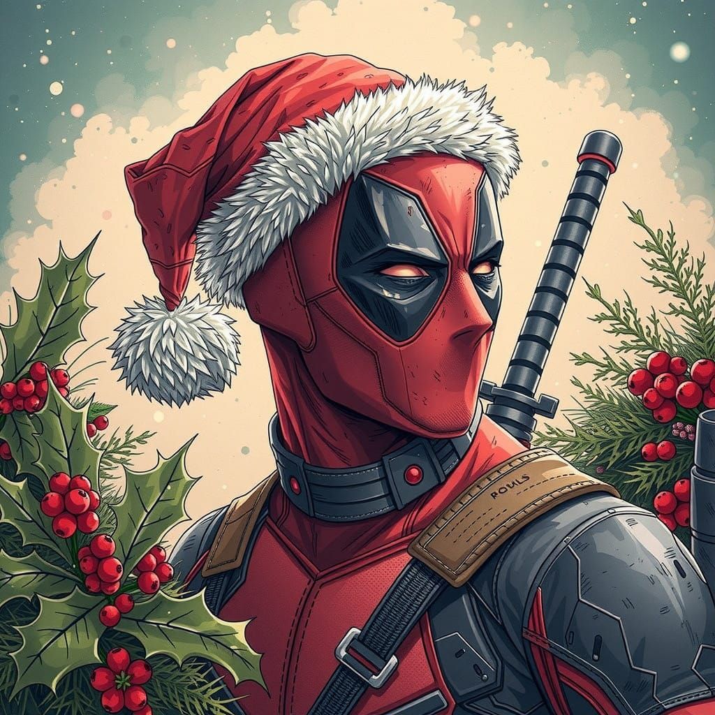 Deadpool in Festive Holiday Cap