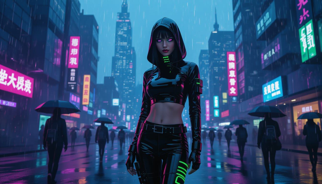 Cybergoth Girl in Neon Cyberpunk City