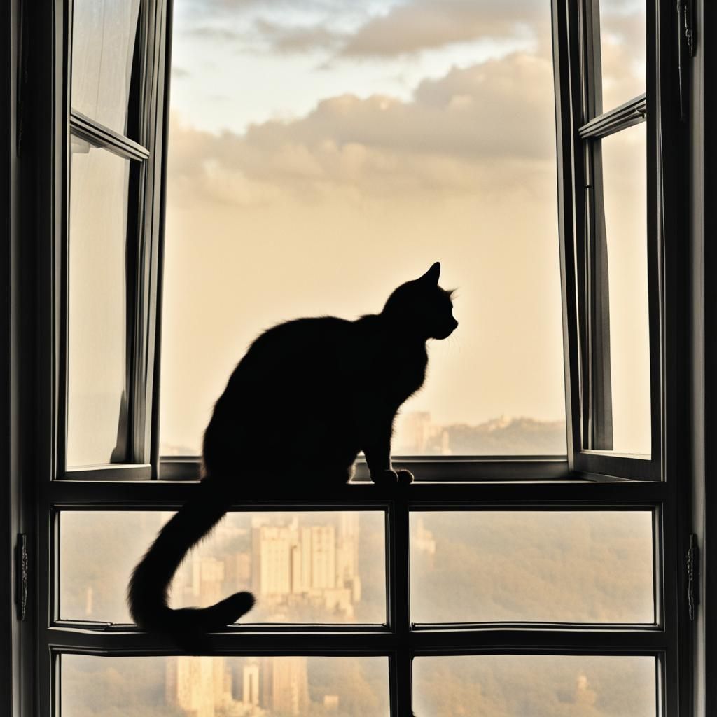 Cat Silhouette Contemplates the World