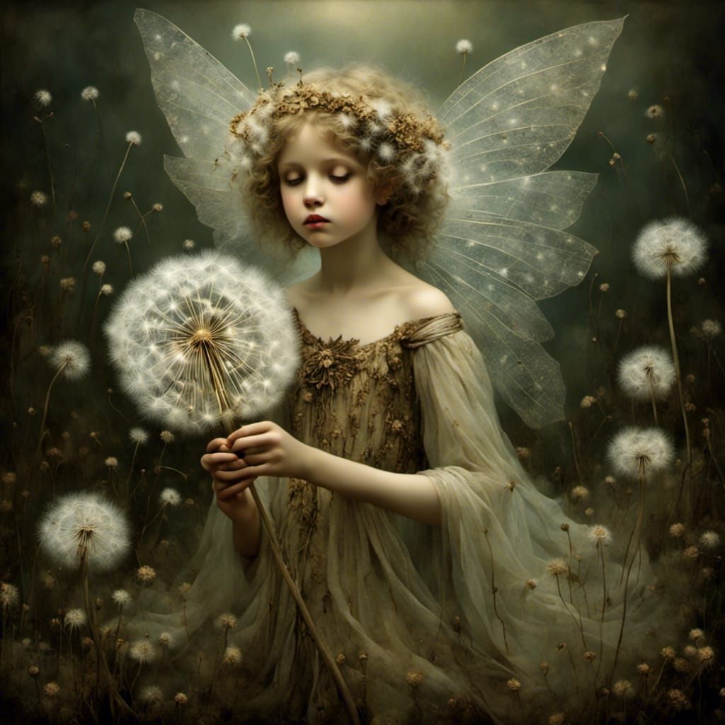 Ethereal Fairy with Dandelion in Surreal Macabre Style