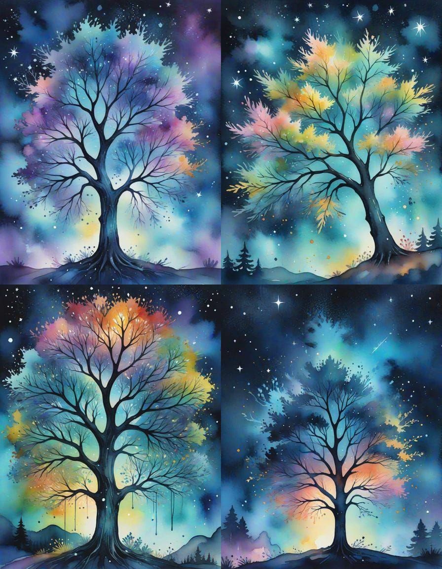 Moonlit Tree Illuminated by Celestial Light