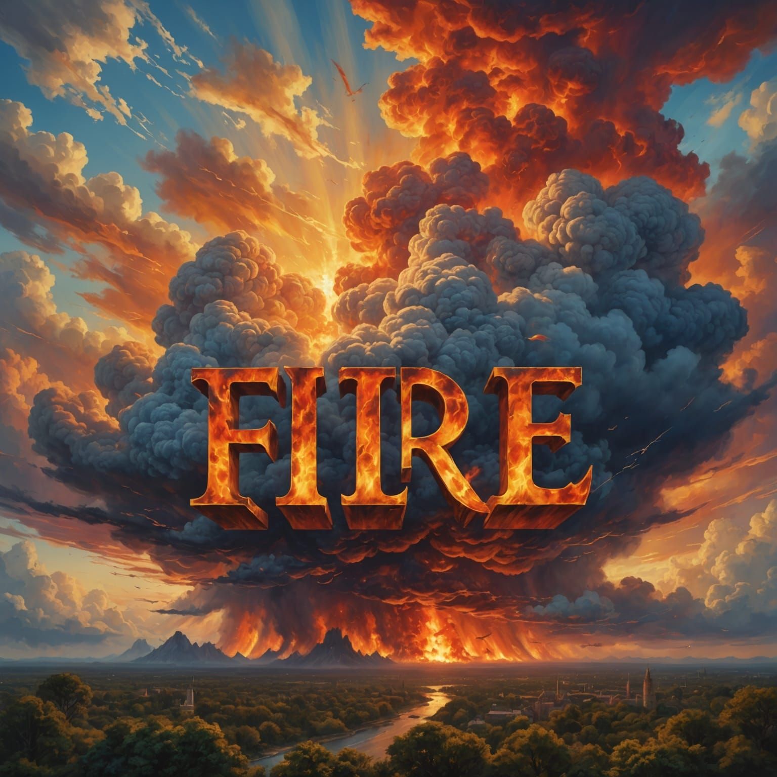 Fiery Cloudscape: Epic Gouache Digital Matte Painting