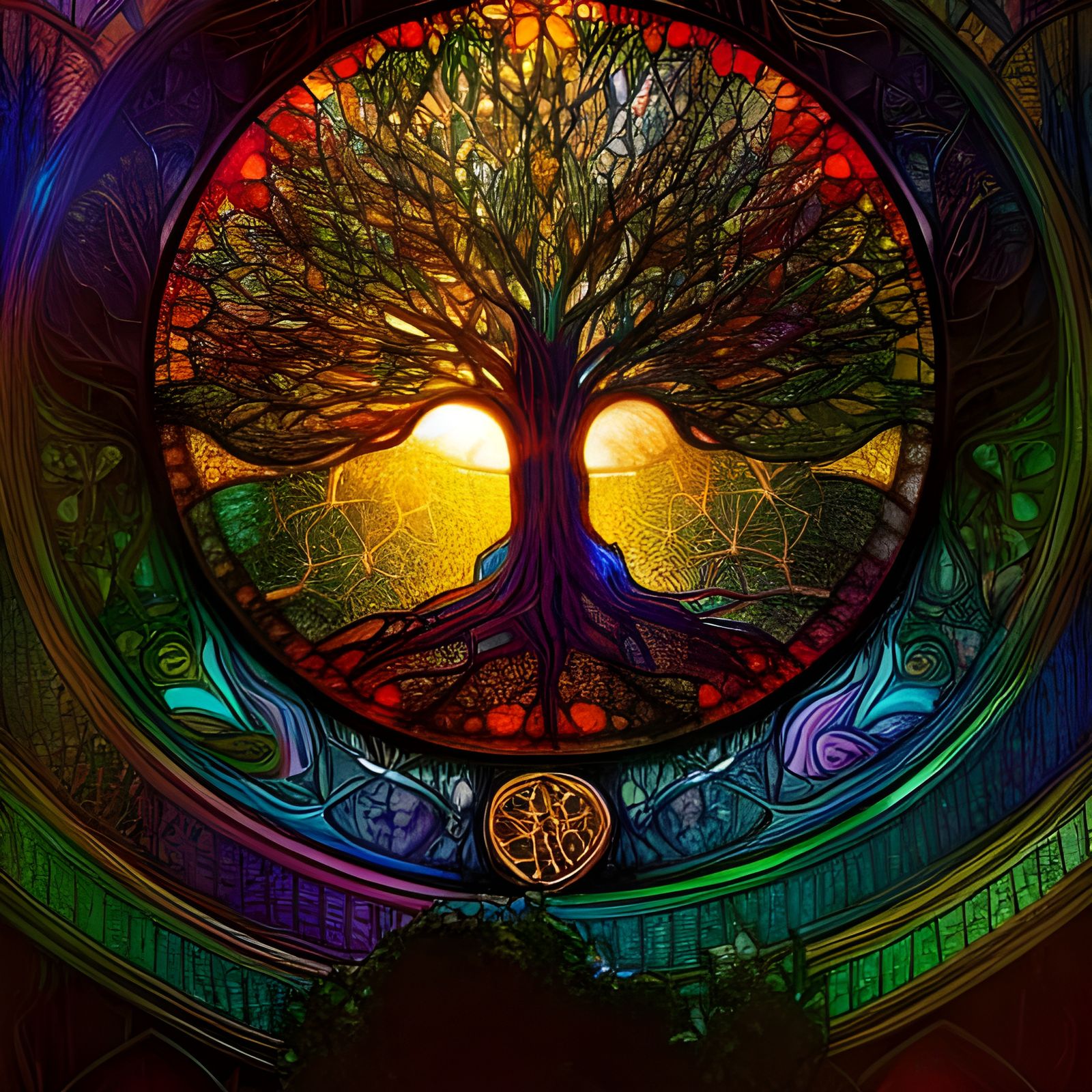Holographic Stained-Glass Tree of Life Art