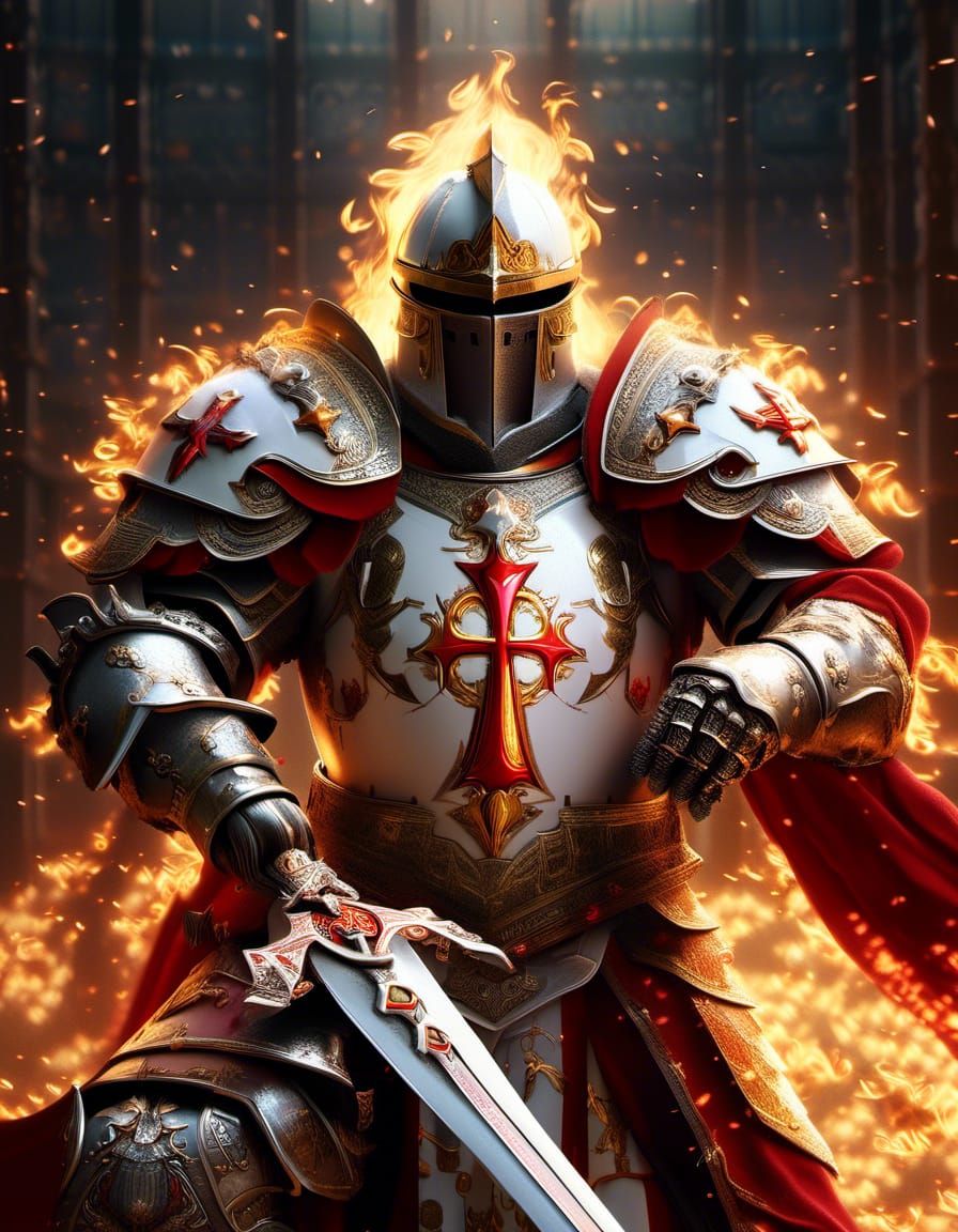 Powerful Templar Knight in Blazing Armor