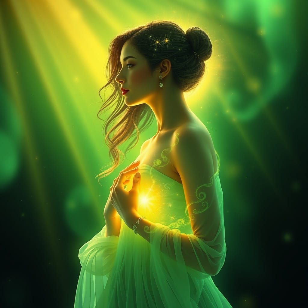 Serene Goddess Emanates Emerald Green Magic