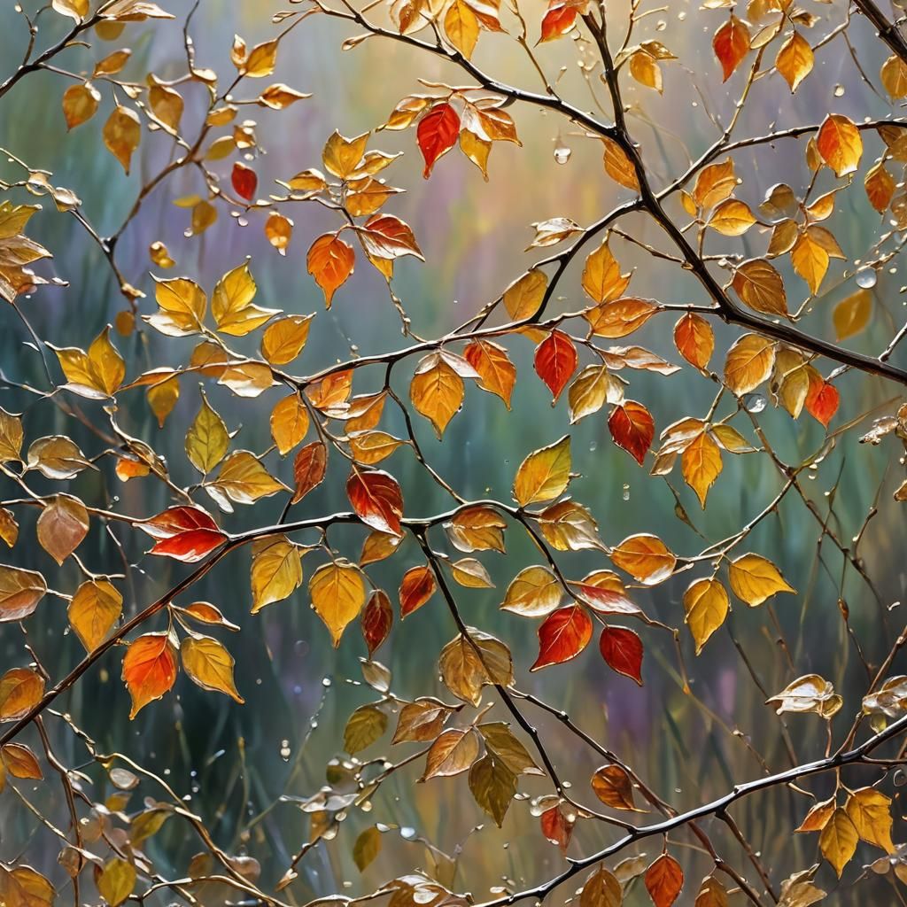 Enameled Glass Fall Leaves in Impressionist Style