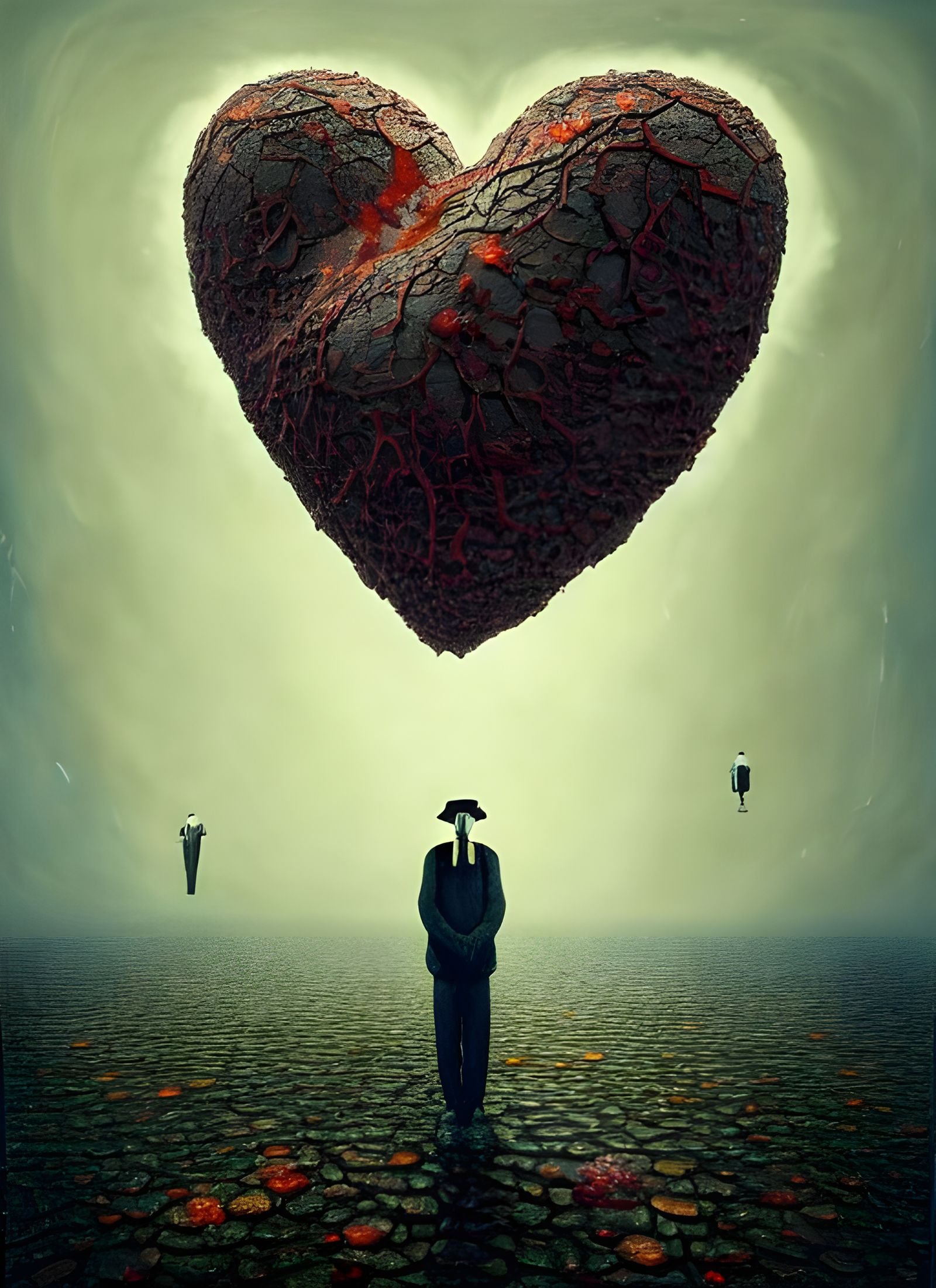 Surreal Dissolving Heart Oil Painting