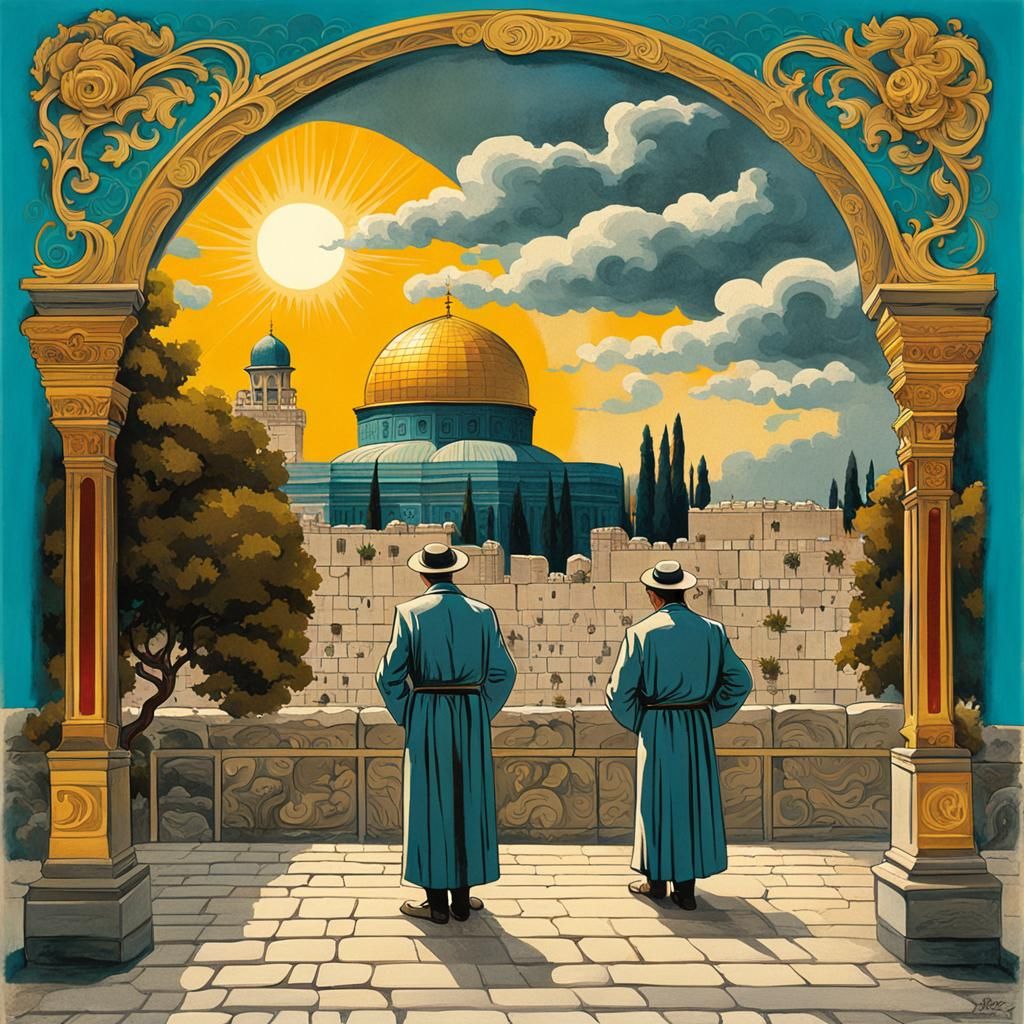 Vintage Travel Poster: Jerusalem Western Wall Prayer