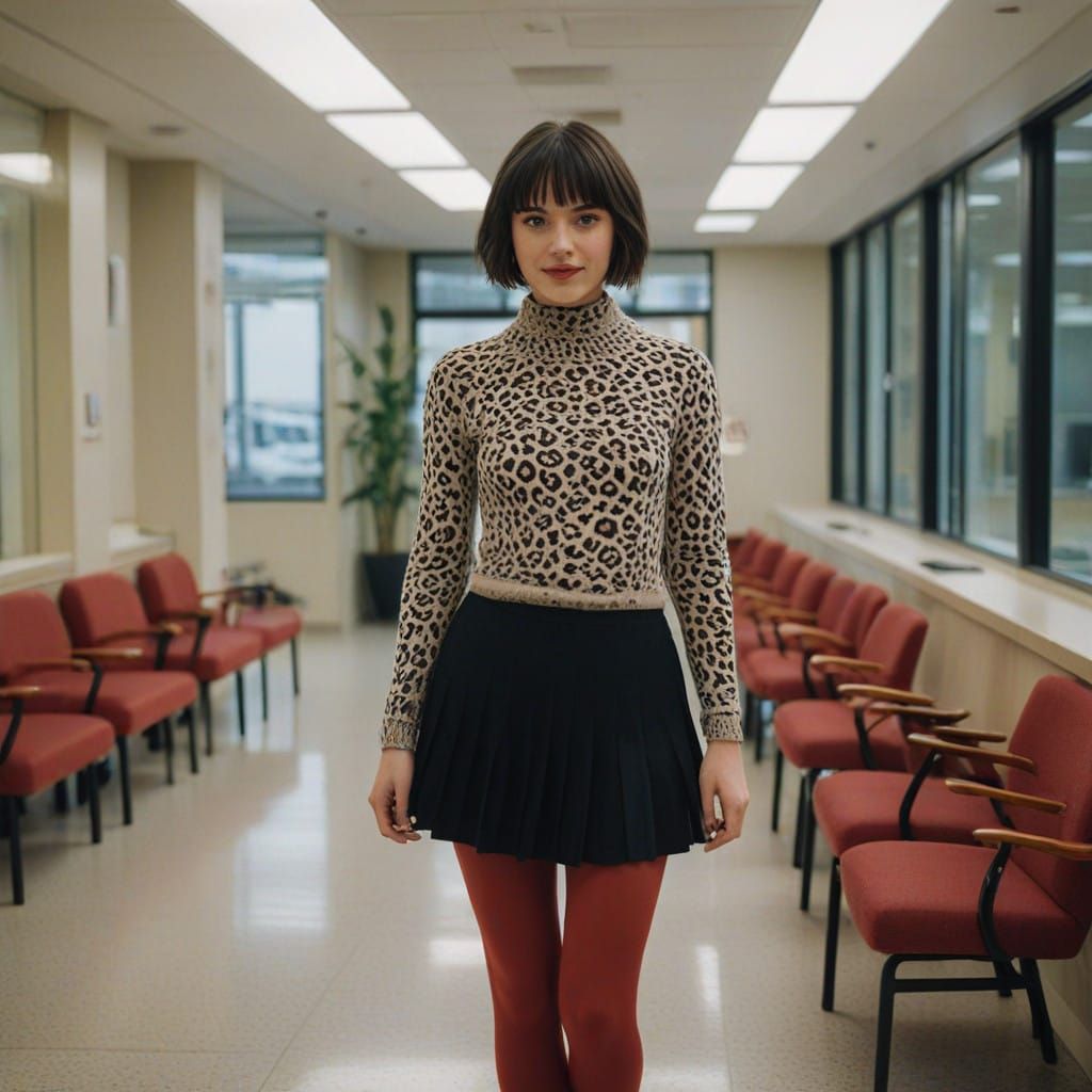 Confident Teen Girl Wears Leopard Outfit in Modern Medical C...
