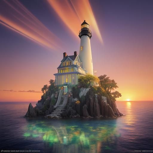Futuristic Lighthouse in Utopian City by the Sea