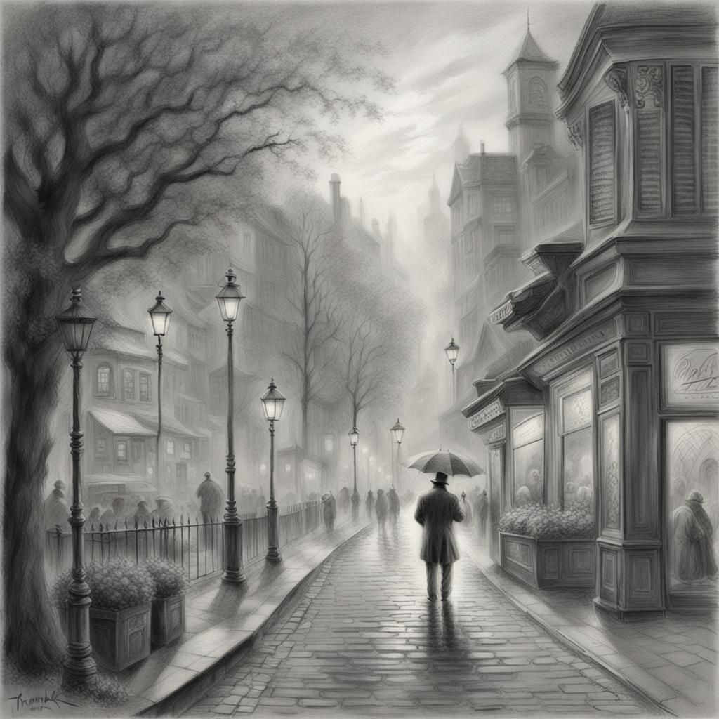 Ethereal Pencil Sketch of Man in Street