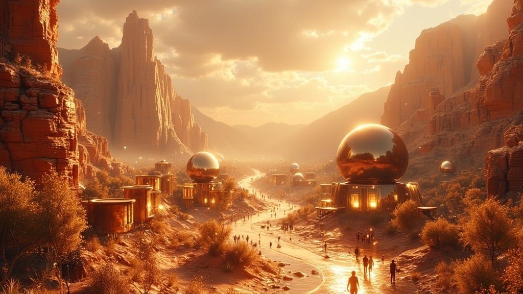Mars Colony in Mesopotamian Style Under Holographic Dome