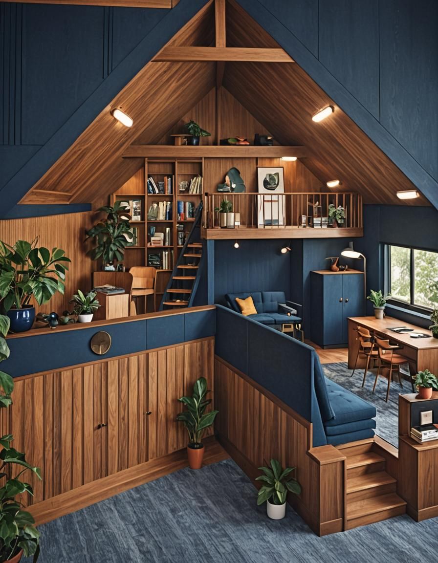 Dark Blue Panels with Mid-Century Furniture